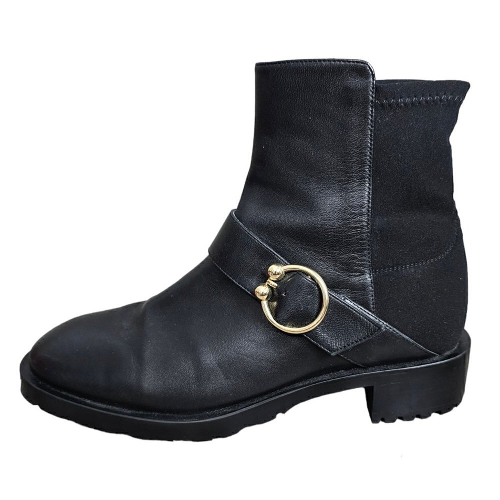 STUART WEITZMAN Luxering Buckle Black Leather Bootie Boots NEW